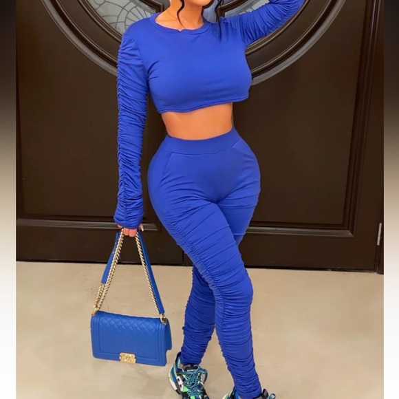 Davia ruched pants set (Royal)…Been worn once… in excellent condition - Picture 1 of 1